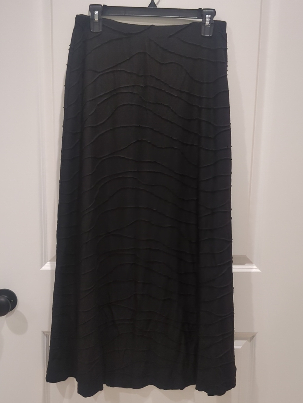 new directions Black Maxi Skirt with Layered Wave Texture
